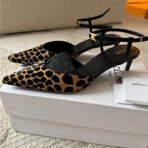 Celine Leopard Print Heels with Black Straps
